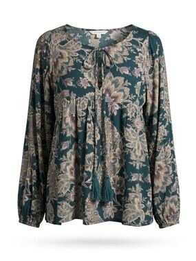 Ralph Lauren Denim Supply Boho Floral Blouse Tassel Peasant Top-Medium